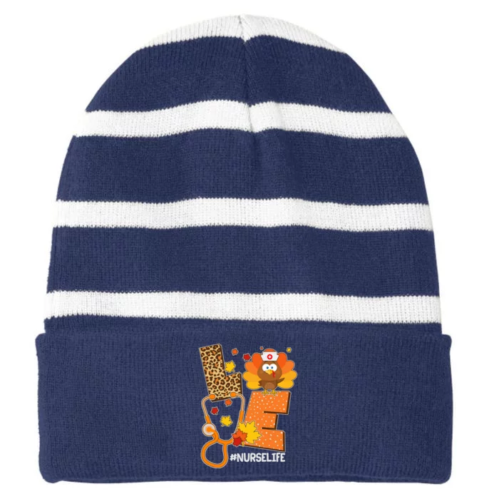 Funny Cute Love Thanksgiving #Nurse Life Striped Beanie with Solid Band