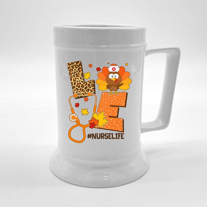 Funny Cute Love Thanksgiving #Nurse Life Front & Back Beer Stein