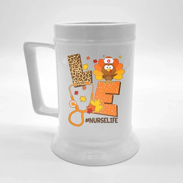 Funny Cute Love Thanksgiving #Nurse Life Front & Back Beer Stein