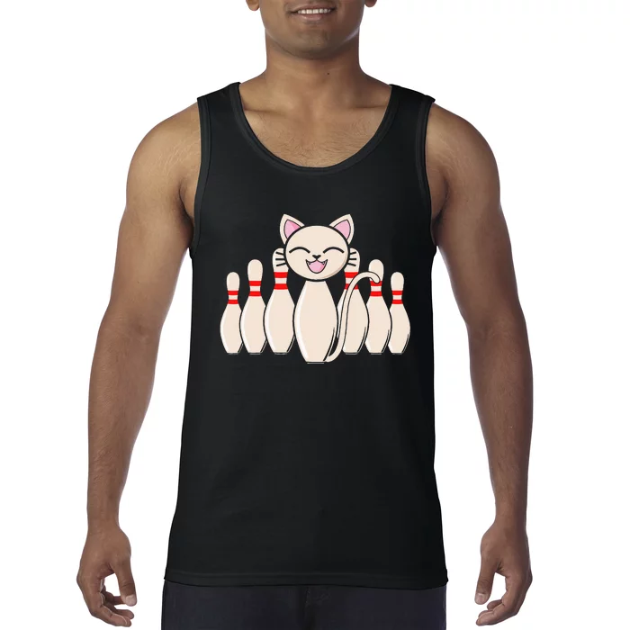 Funny Cat Lover Tee Bowling Pin Cat Bowler Bowling Player Tank Top