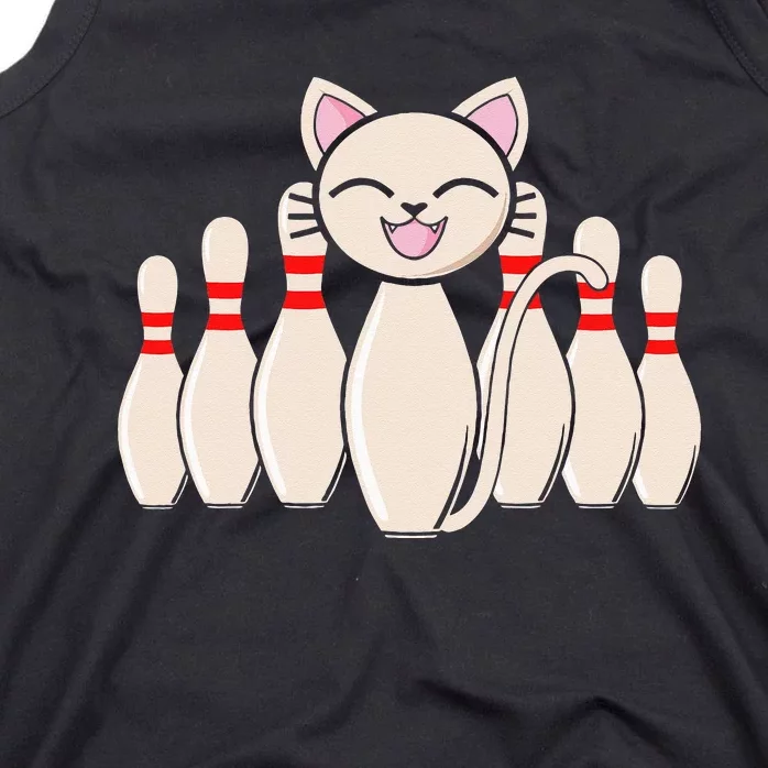 Funny Cat Lover Tee Bowling Pin Cat Bowler Bowling Player Tank Top