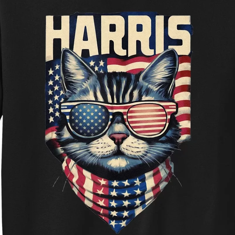 Funny Cat Lady Graphic Kamala Harris For President 2024 Tall Sweatshirt