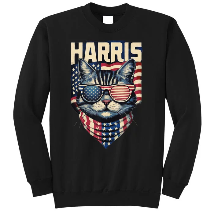 Funny Cat Lady Graphic Kamala Harris For President 2024 Tall Sweatshirt