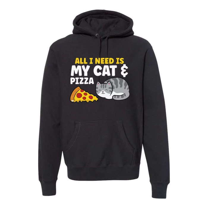 Funny Cat Lover All I Need Is My Cat And Pizza Premium Hoodie