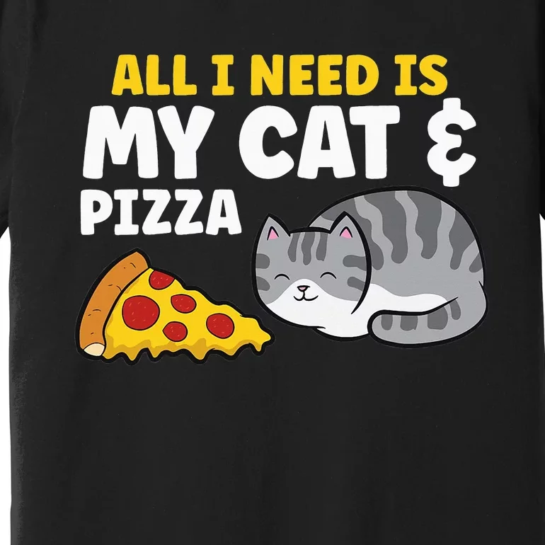 Funny Cat Lover All I Need Is My Cat And Pizza Premium T-Shirt