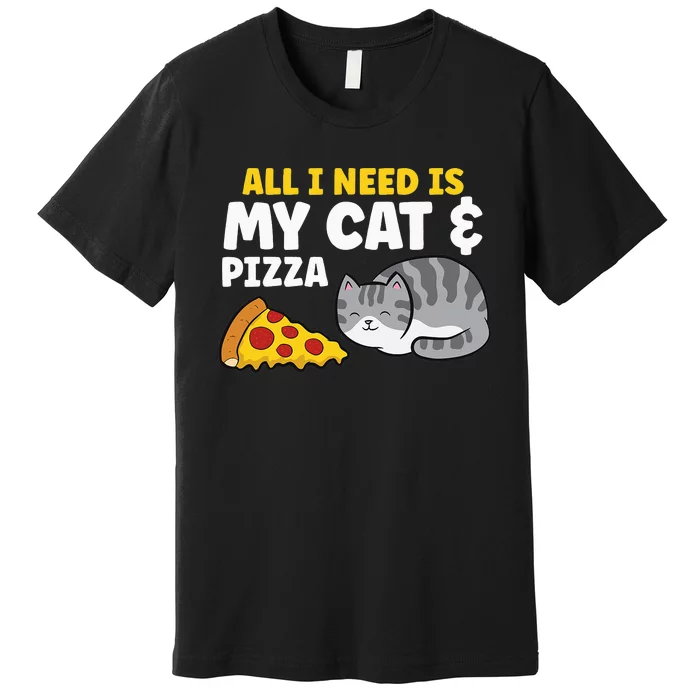 Funny Cat Lover All I Need Is My Cat And Pizza Premium T-Shirt