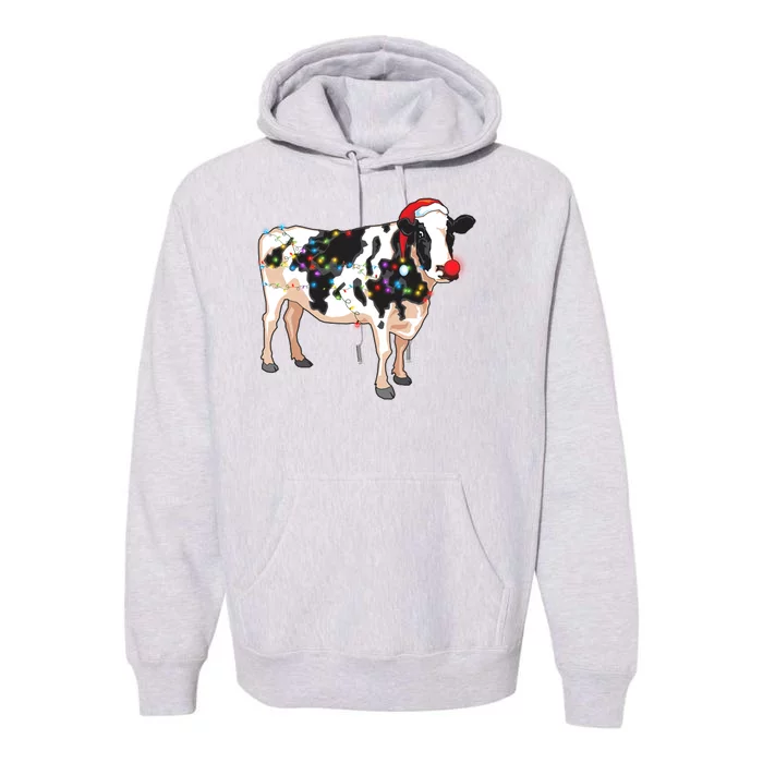 Funny Christmas Lights Cow Premium Hoodie