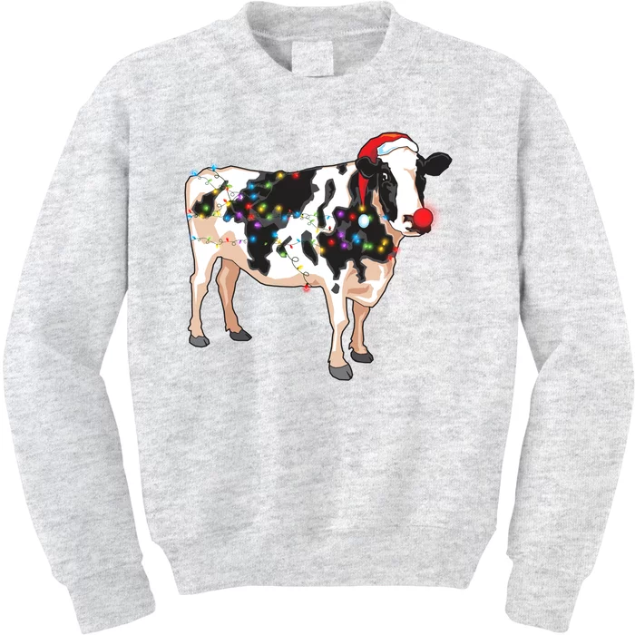 Funny Christmas Lights Cow Kids Sweatshirt