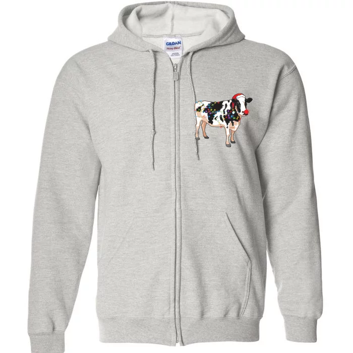 Funny Christmas Lights Cow Full Zip Hoodie