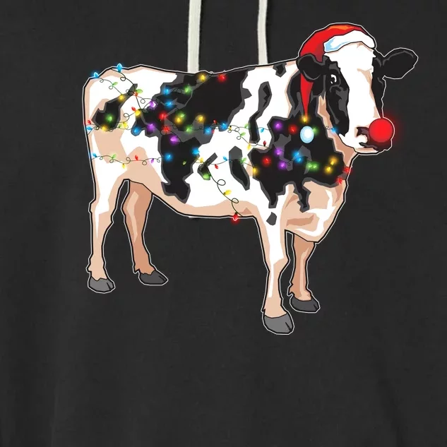 Funny Christmas Lights Cow Garment-Dyed Fleece Hoodie