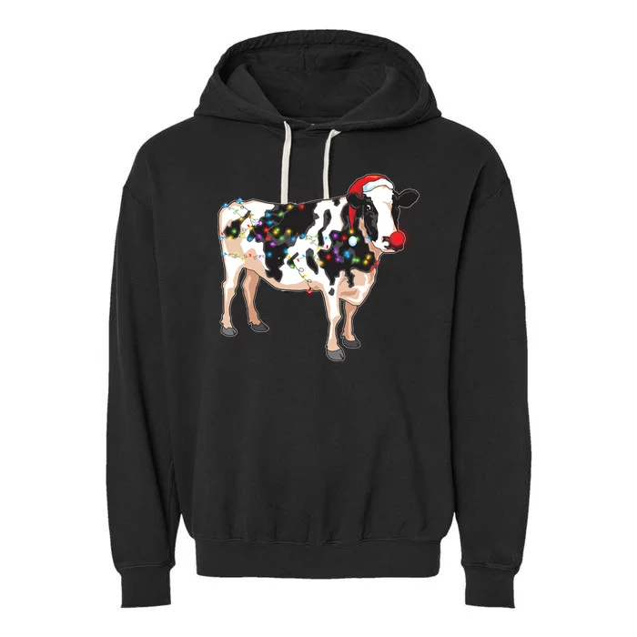 Funny Christmas Lights Cow Garment-Dyed Fleece Hoodie