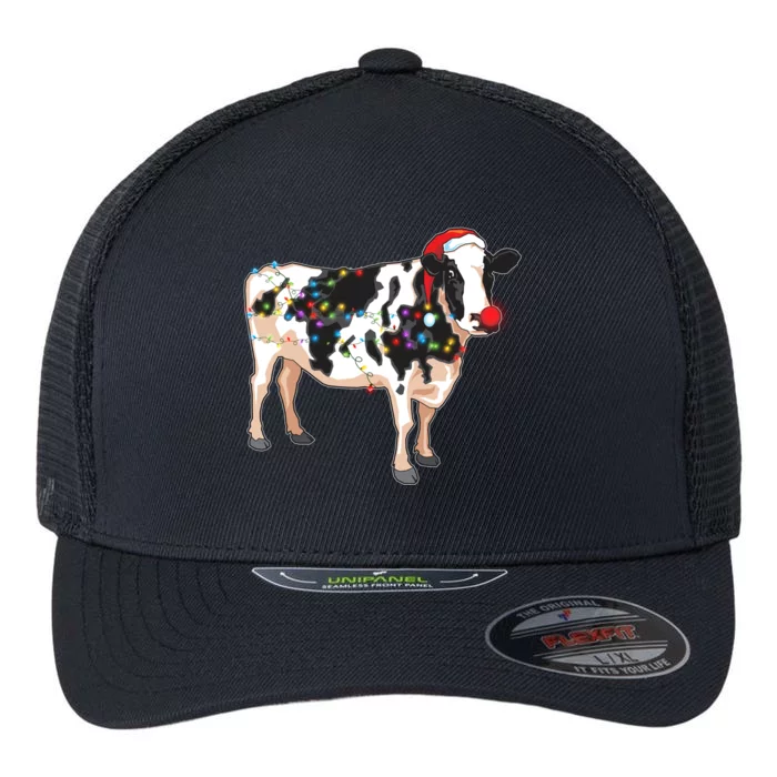 Funny Christmas Lights Cow Flexfit Unipanel Trucker Cap