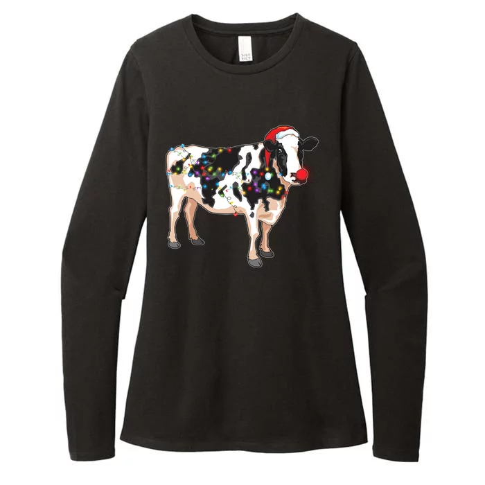 Funny Christmas Lights Cow Womens CVC Long Sleeve Shirt