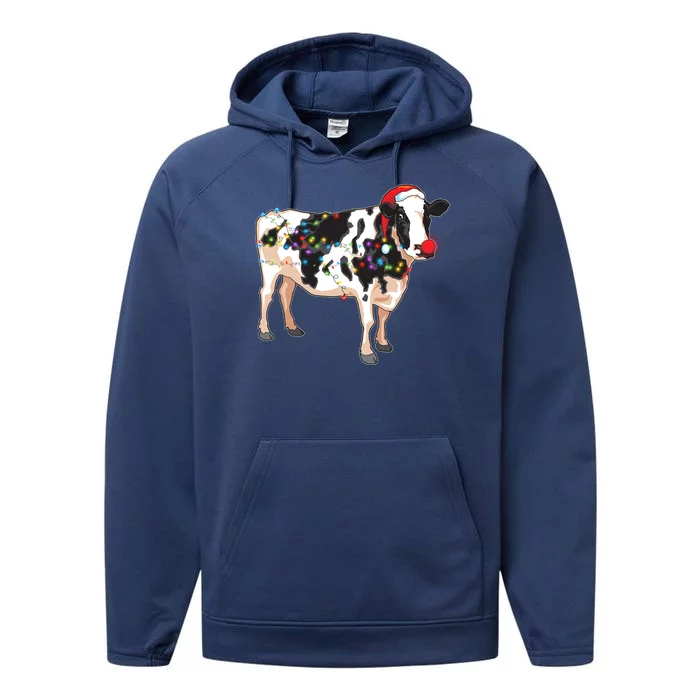 Funny Christmas Lights Cow Performance Fleece Hoodie