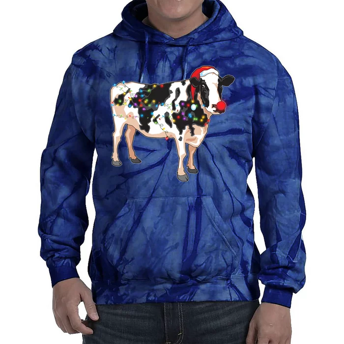 Funny Christmas Lights Cow Tie Dye Hoodie