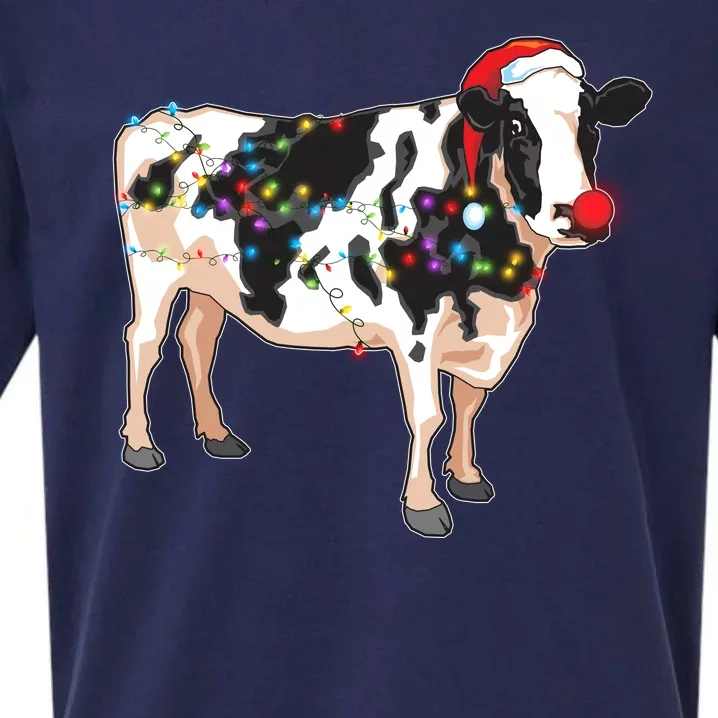 Funny Christmas Lights Cow Sueded Cloud Jersey T-Shirt