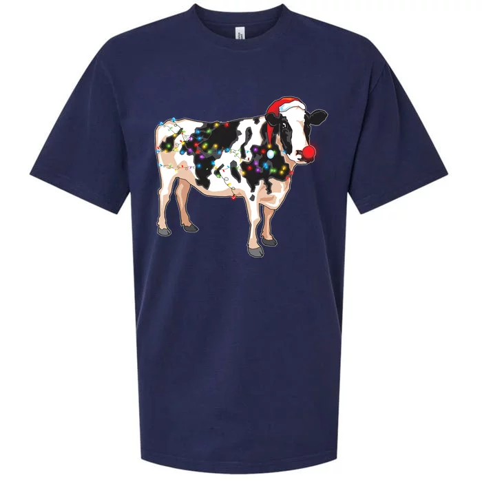 Funny Christmas Lights Cow Sueded Cloud Jersey T-Shirt