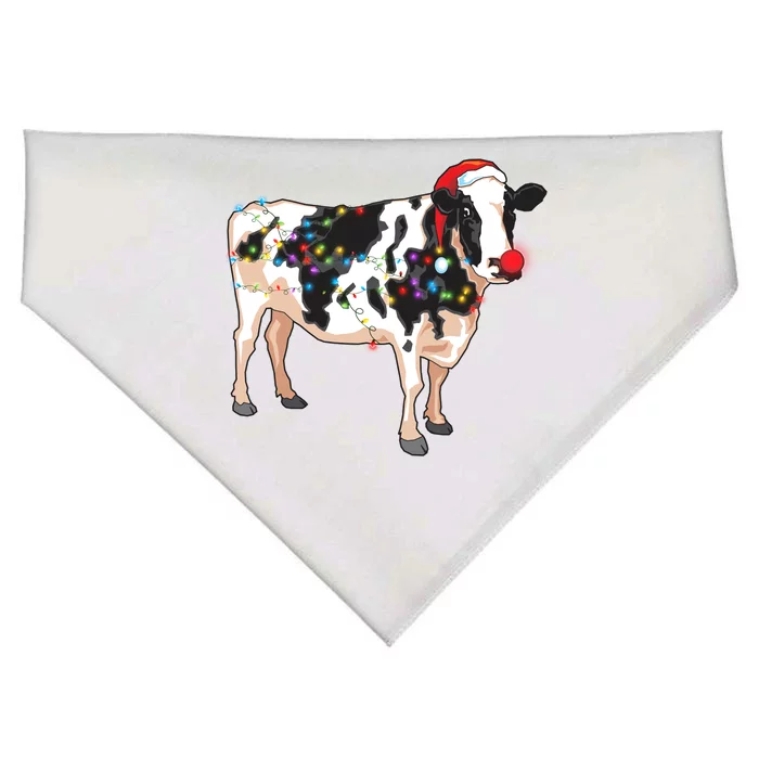 Funny Christmas Lights Cow USA-Made Doggie Bandana