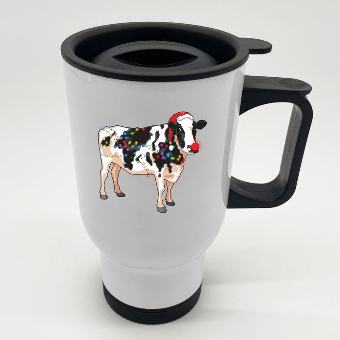 Funny Christmas Lights Cow Front & Back Stainless Steel Travel Mug