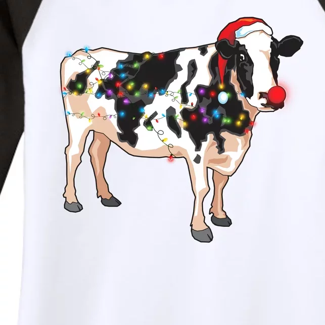 Funny Christmas Lights Cow Women's Tri-Blend 3/4-Sleeve Raglan Shirt