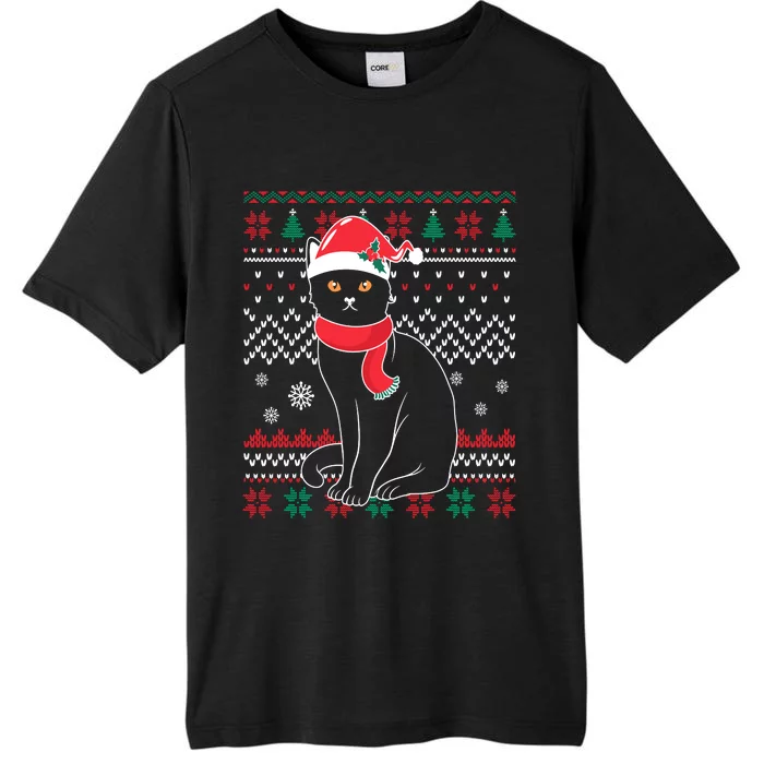 Funny Cat Lovers Cute Cat Santa Hat Ugly Christmas Sweater ChromaSoft Performance T-Shirt