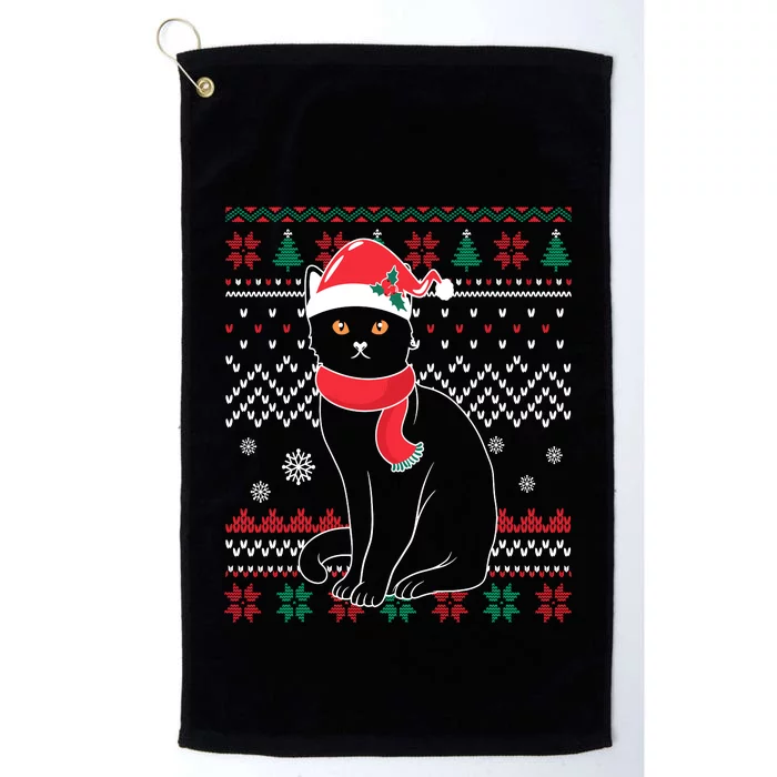 Funny Cat Lovers Cute Cat Santa Hat Ugly Christmas Sweater Platinum Collection Golf Towel