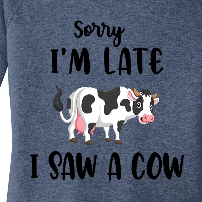 Funny Cow Lover Farmer Print Sorry I Am Late I Saw A Cow Gift Women's Perfect Tri Tunic Long Sleeve Shirt