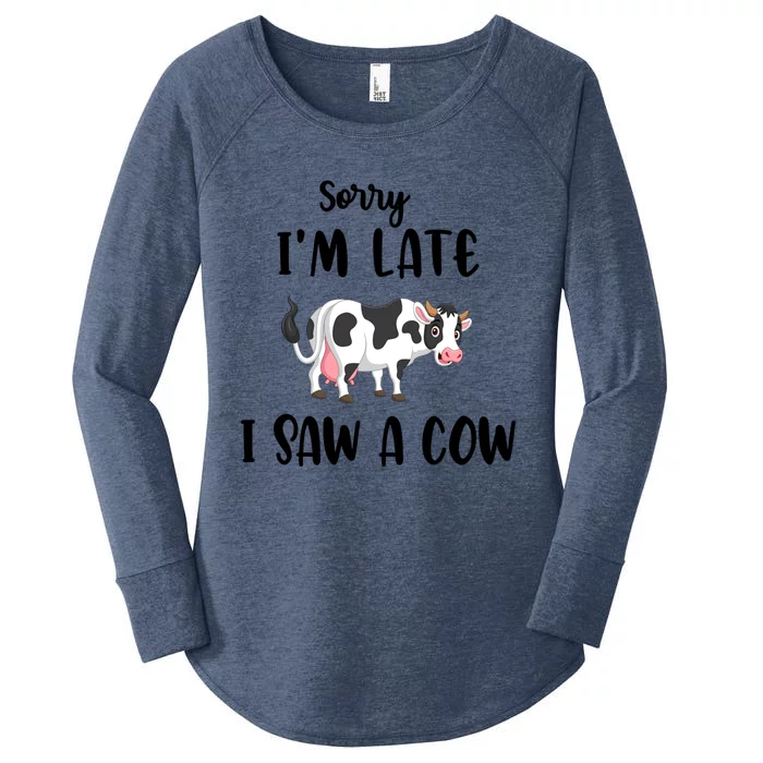 Funny Cow Lover Farmer Print Sorry I Am Late I Saw A Cow Gift Women's Perfect Tri Tunic Long Sleeve Shirt