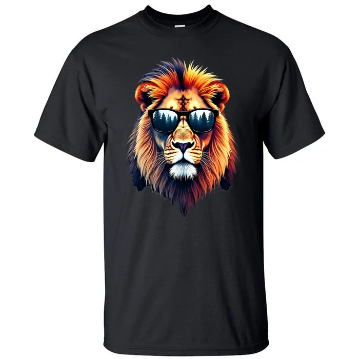 Funny Colorful Lion In Sunglasses Lions Tall T-Shirt