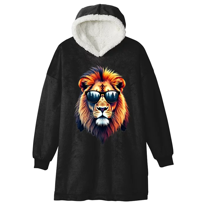 Funny Colorful Lion In Sunglasses Lions Hooded Wearable Blanket