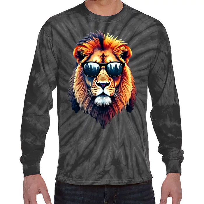 Funny Colorful Lion In Sunglasses Lions Tie-Dye Long Sleeve Shirt