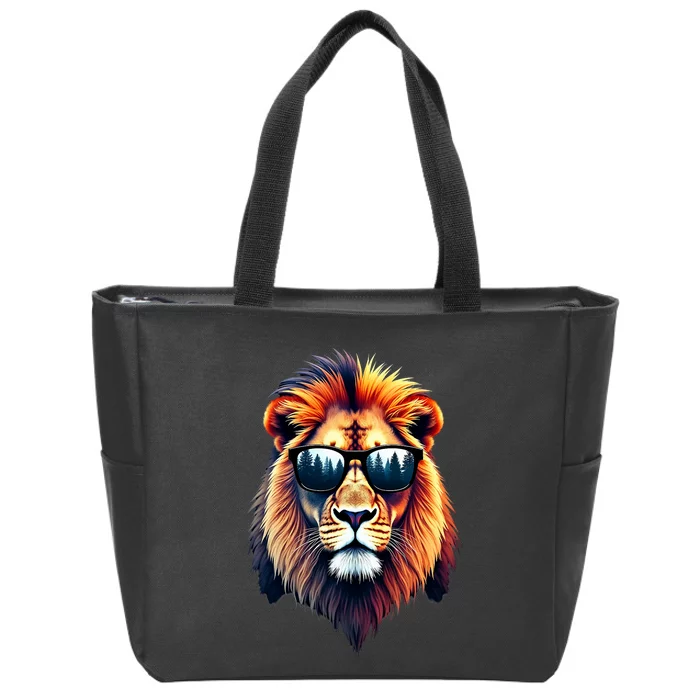 Funny Colorful Lion In Sunglasses Lions Zip Tote Bag