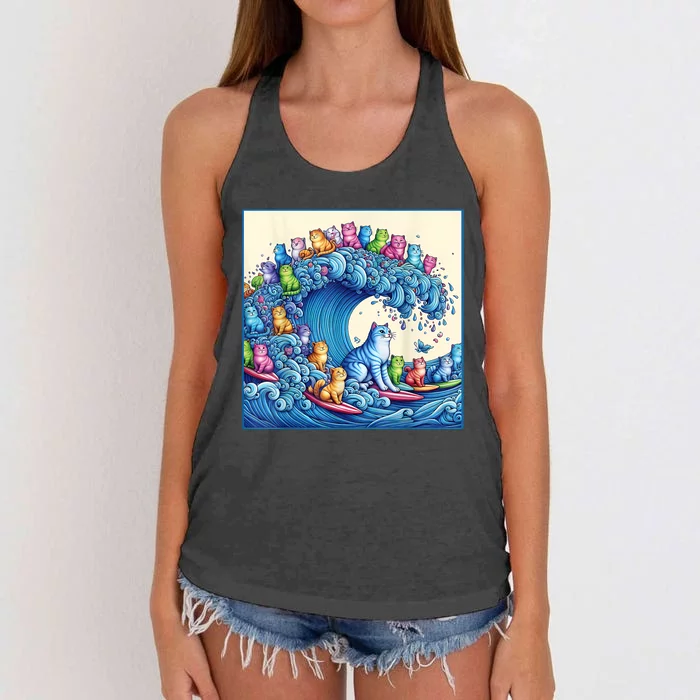 Funny Cat Lovers Kamala Harris Blue Cats Wave Funny Blue Cats Wave For Kamala Women's Knotted Racerback Tank