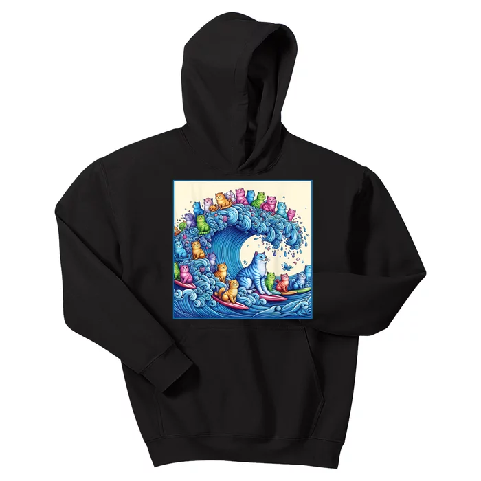 Funny Cat Lovers Kamala Harris Blue Cats Wave Funny Blue Cats Wave For Kamala Kids Hoodie