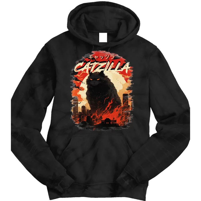 Funny Cat Lover Catzilla Cat Humor Cat Gift Tie Dye Hoodie