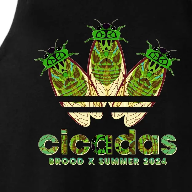 Funny Cicadas Logo Brood X Summer 2024 Ladies Tri-Blend Wicking Tank