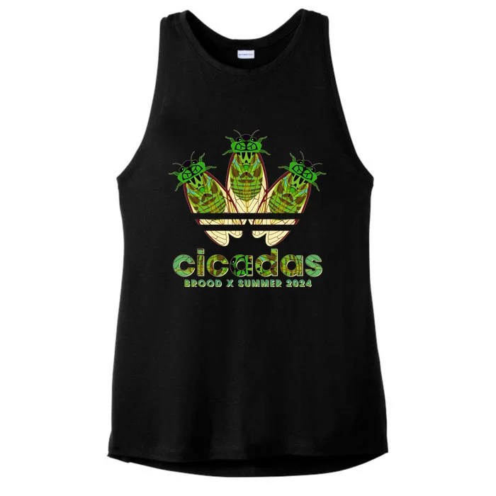 Funny Cicadas Logo Brood X Summer 2024 Ladies Tri-Blend Wicking Tank