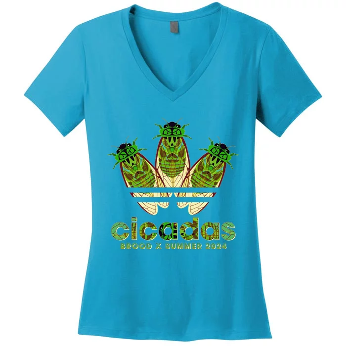 Funny Cicadas Logo Brood X Summer 2024 Women's V-Neck T-Shirt