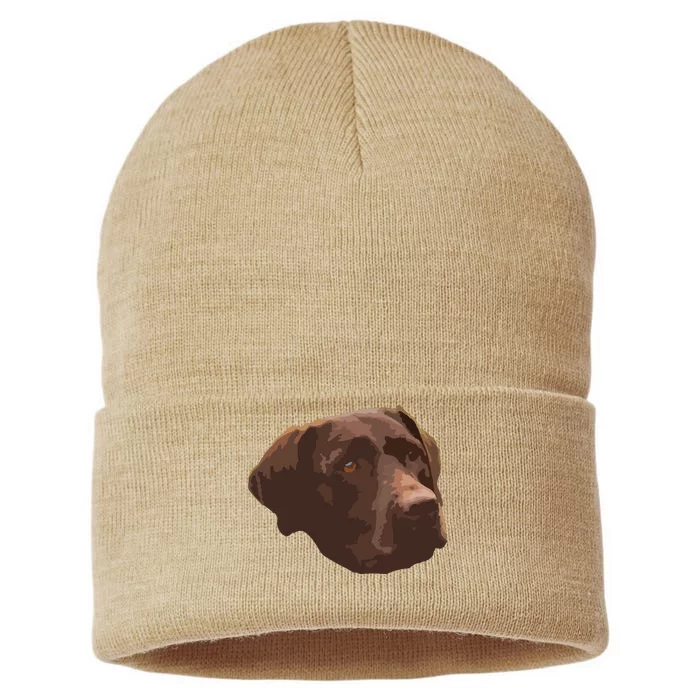 Funny Chocolate Lab Labrador Retriever Dog Head Sustainable Knit Beanie