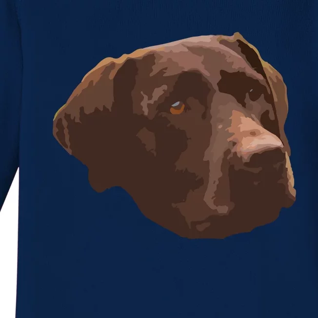 Funny Chocolate Lab Labrador Retriever Dog Head Baby Long Sleeve Bodysuit