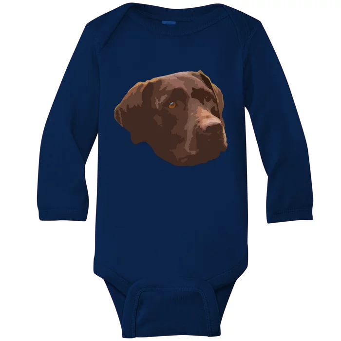 Funny Chocolate Lab Labrador Retriever Dog Head Baby Long Sleeve Bodysuit