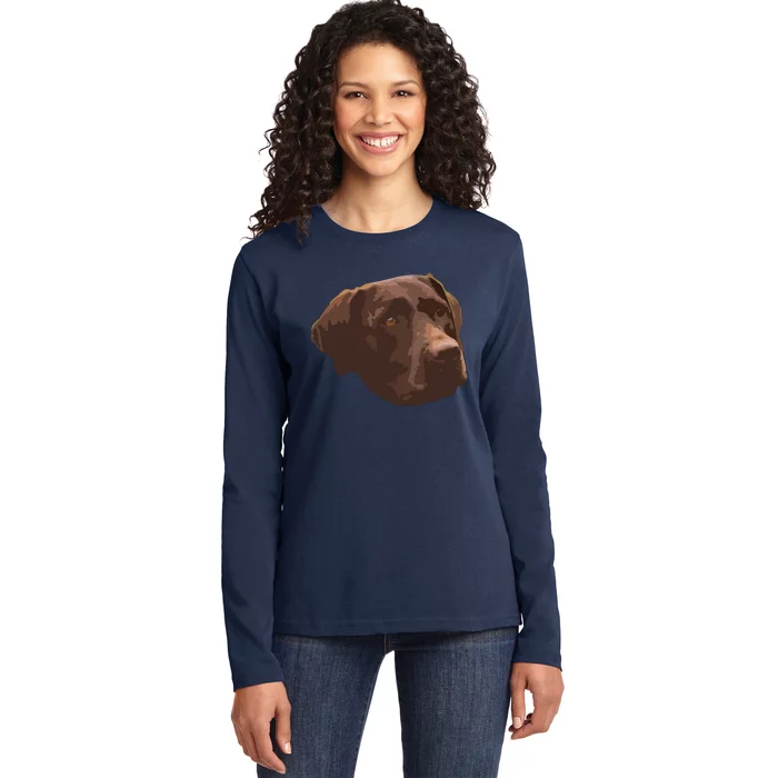 Funny Chocolate Lab Labrador Retriever Dog Head Ladies Long Sleeve Shirt