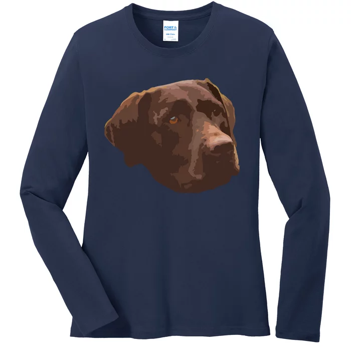 Funny Chocolate Lab Labrador Retriever Dog Head Ladies Long Sleeve Shirt