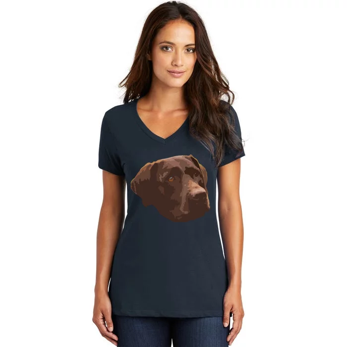 Funny Chocolate Lab Labrador Retriever Dog Head Women's V-Neck T-Shirt