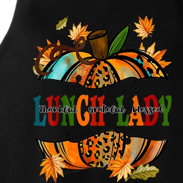 Funny Cute Leopard Pumpkin Fall Autumn Thanksgiving Lunch Lady Ladies Tri-Blend Wicking Tank