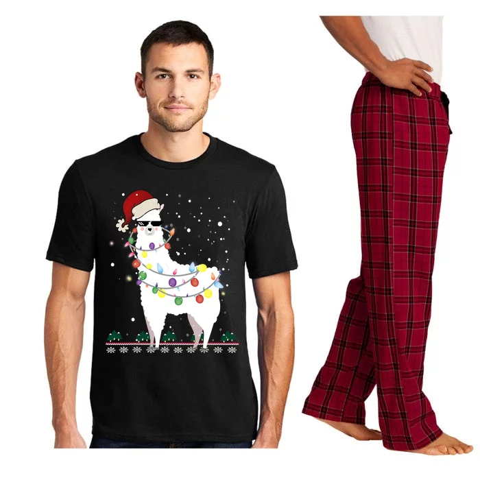 Funny Christmas Llama Santa Hat Ugly Xmas Tree Alpaca Pajama Set