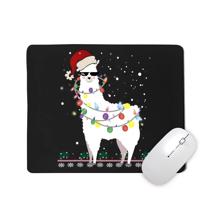 Funny Christmas Llama Santa Hat Ugly Xmas Tree Alpaca Mousepad