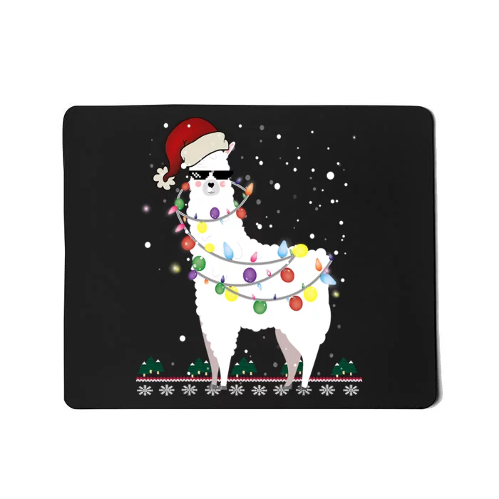 Funny Christmas Llama Santa Hat Ugly Xmas Tree Alpaca Mousepad