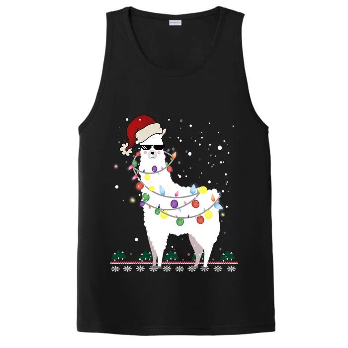 Funny Christmas Llama Santa Hat Ugly Xmas Tree Alpaca Performance Tank