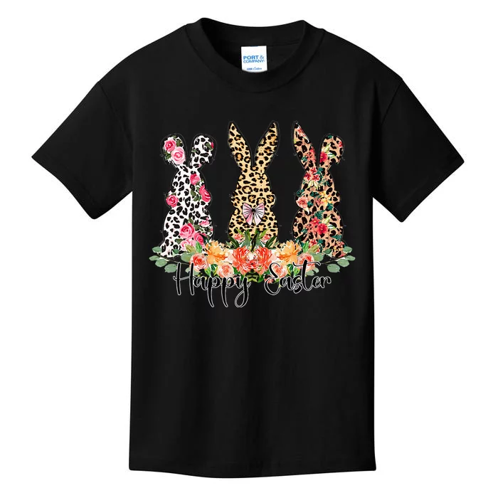 Family Cute Leopard Happy Easter Bunny Kids T-Shirt